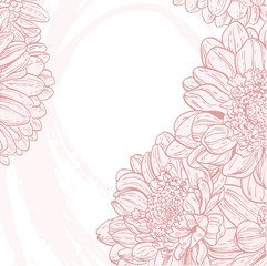 Line drawings pink chrysanthemum on white grunge background