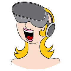 Girl Wearing Virtual Reality Headwear