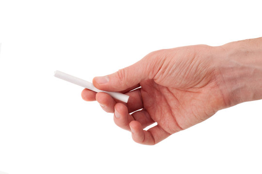 man's hand with a cigarette on white background