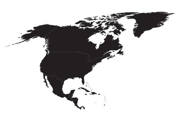 black map of North America with borders of all countries
