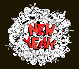 new year doodle hipster background