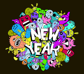 new year doodle hipster colorful background