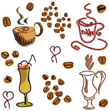 Colored image with coffee drinks. Vector illustration