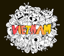 Vietnam doodle hipster background