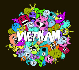 Vietnam doodle hipster colorful background