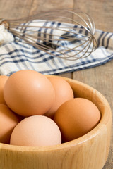 Egg, Chicken Egg in wood bowl