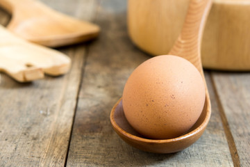 Egg, Chicken Egg in wood spoon