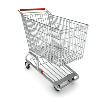Metal shopping cart for purchase with red handle
