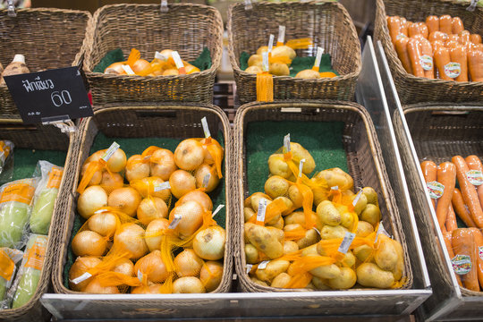 Vegetables on stall in a supermarket
