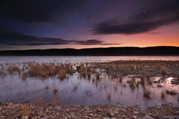 Sundown and last light  over Penrith Lakes
