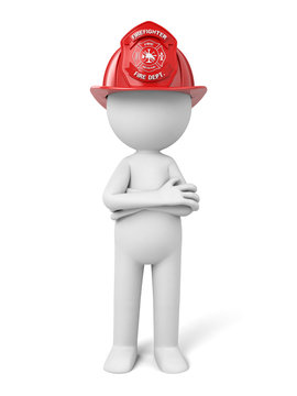 A 3d fireman standing with a helmet. 3d image. Isolated white background