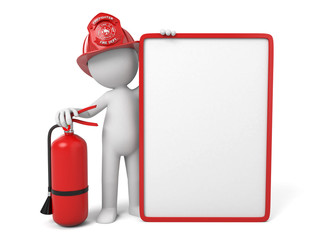 Fototapeta premium A 3d fireman standing with a helmet. 3d image. Isolated white background