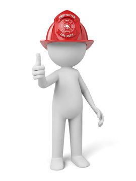 A 3d fireman gives the thumbs up. 3d image. Isolated white background