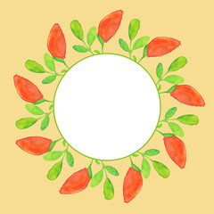 Watercolor wreath of large red buds and leaves