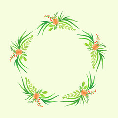 Watercolor wreath with large leaves, flowers and berries