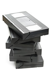 Stack of video home system movie cassettes