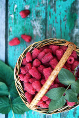 juicy raspberries, top view