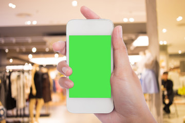 Photo blank. Women hand holding blank mobile smart phone in the