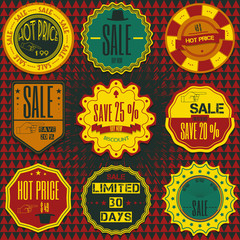 Set of sale discount retro vintage badges, ribbons and labels hi