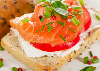 Healthy Sandwich with cereals bread and salmon.