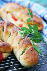 Home ciabatta with peas