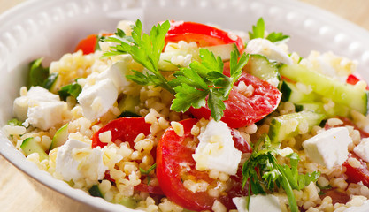 Gluten free vegetarian salad  with  feta cheese.
