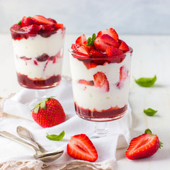 dessert with fresh strawberry,  cream cheese and strawberry  jam