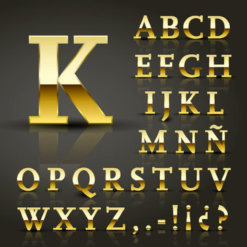 Vector set of a bold Golden alphabet. Shiny gold typography. EPS 10