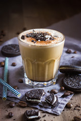 glass of  coffee drink and  cookies