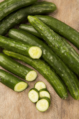 Fresh cucumber on the wooden table