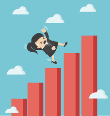 business woman falling down graphic chart