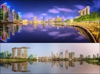 Set of Singapore Skyline and view in Marina Bay