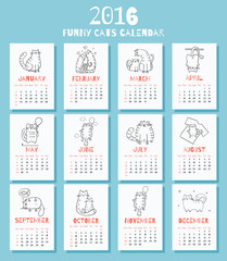 New 2016 year calendar with cute funny cartoons cats