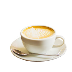 Hot cappuccino isolated on white background.
