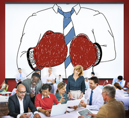 Businessman Boxing Conpetition Fighting Sport Agressive Concept