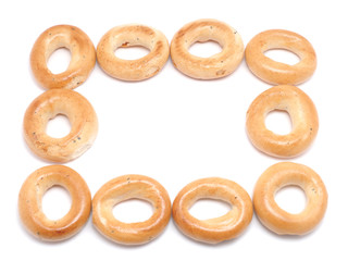 frame of crackers on a white background