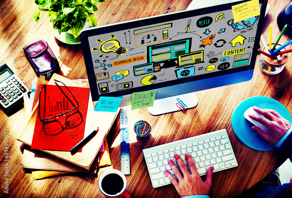 Wall mural responsive design responsive quality content share online concep