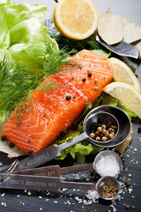 Delicious salmon fillet, rich in omega 3 oil