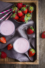 glass of fresh strawberry milkshake