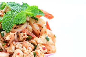 Thai spicy salad with shrimps cooked by clean food concept in lu