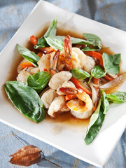 Spicy prawn thai salad. delicious thai cuisine