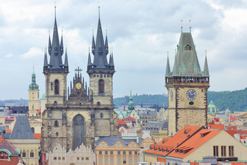 Fototapeta premium Famous Tyn Cathedral on Old Town square in Prague, Czech Republic
