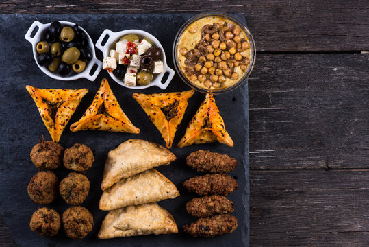 Mediterranean style snack selection