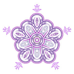 Vector monochrome flower mandala on a contrasting background. Big snowflake