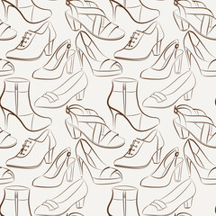 Vector seamless pattern of various women's shoes