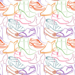 Vector seamless pattern of various women's shoes