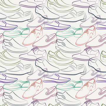 Vector seamless pattern of variety of men's shoes