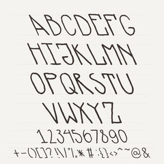 English hand-drawn alphabet of capital letters tilted to the left