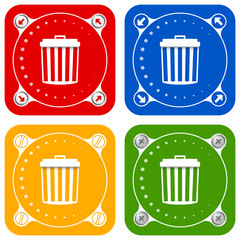Set of four colored flat simple frames and trashcan