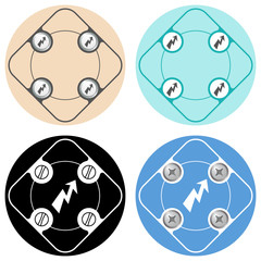 Set of four colored flat simple frames and flash symbol